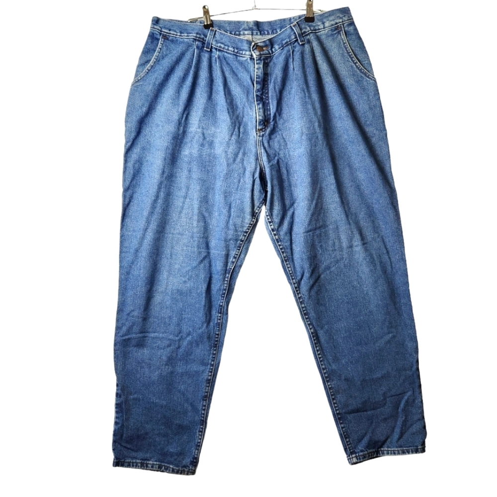 Vintage Wrangler Womens High Waist Tapered medium Wash Pleated Jean Size 22